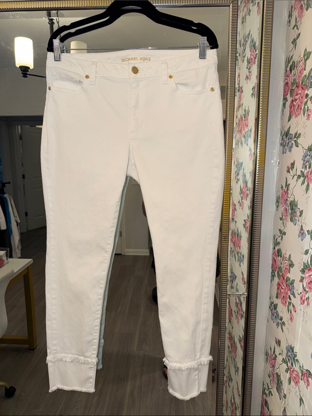 Michael Kors White Ankle Crop Jeans with Frayed Hem